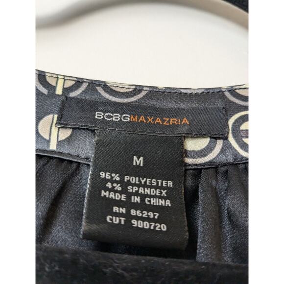 Bcbgmaxazria Shift Dress Women MOD ROUND PRINT Sleeveless Black Size Medium - Picture 2 of 6